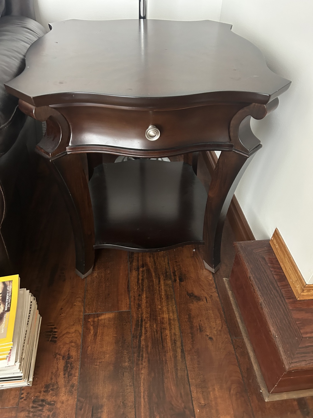 Dark Wood End Table with Drawer