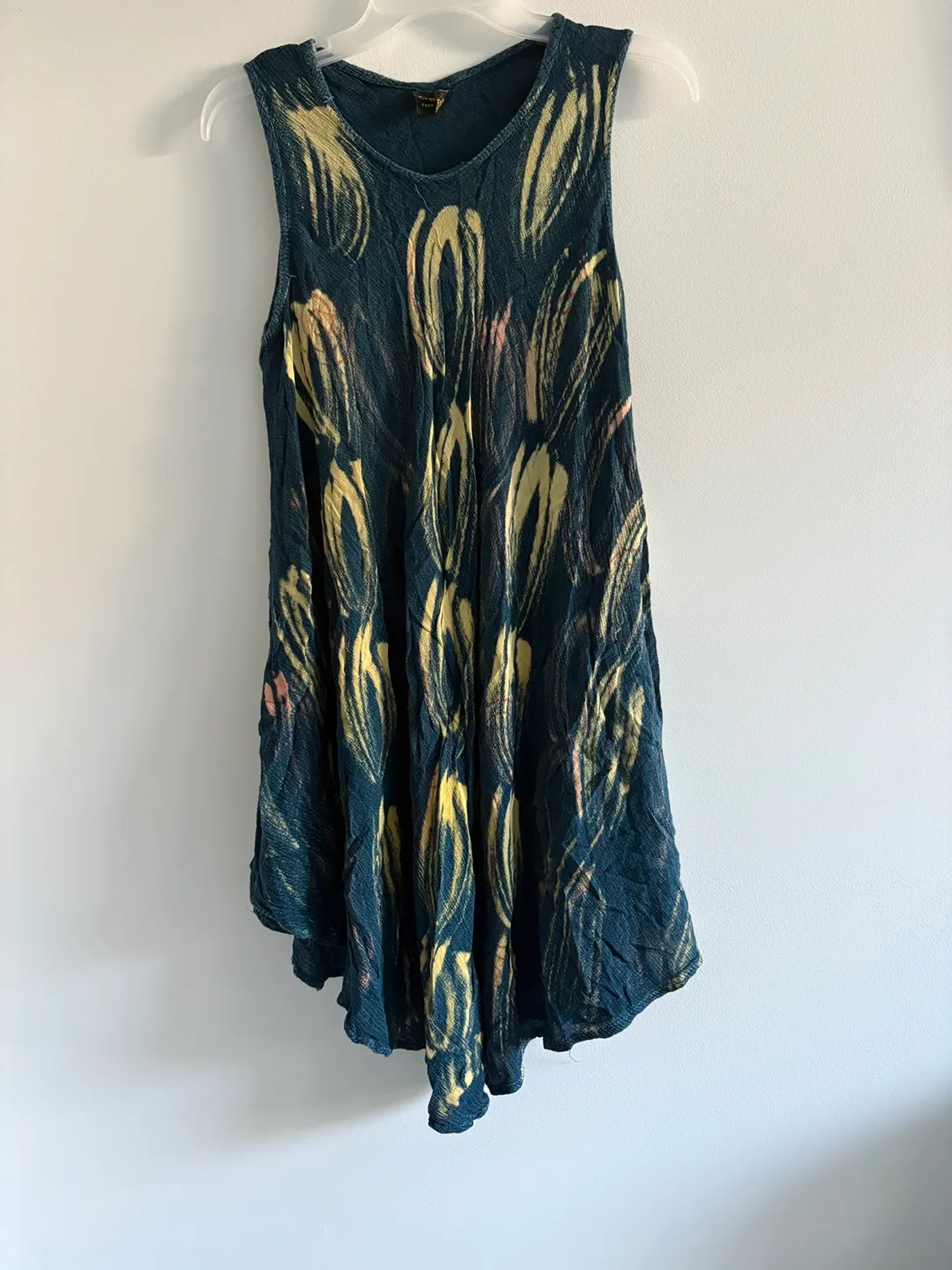 Beautiful Sleeveless Dress - Teal/Yellow, Free Size thumbnail