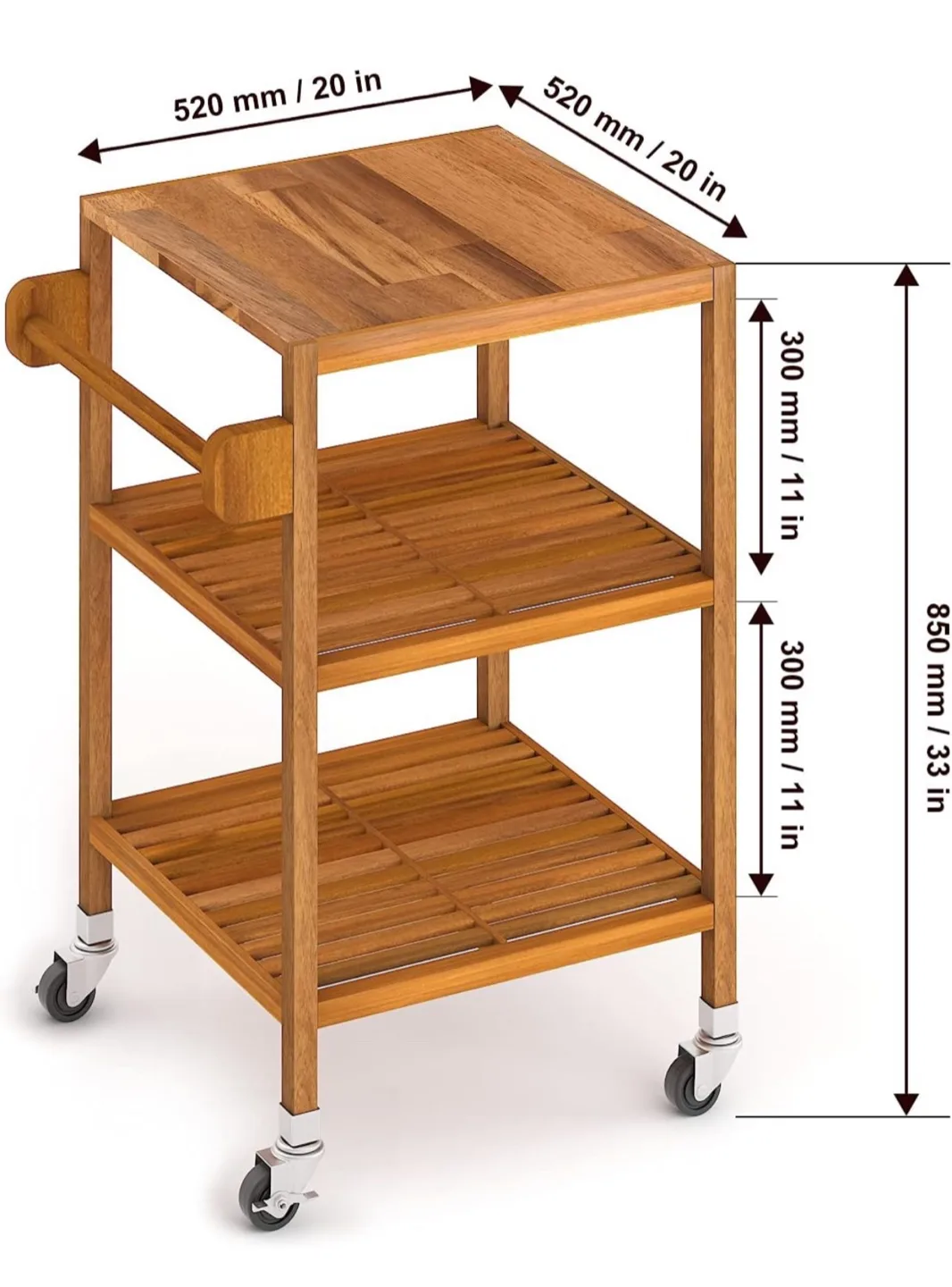 Never used. Dark Brown Wood Kitchen Cart - 20"x20" image indicator(4)