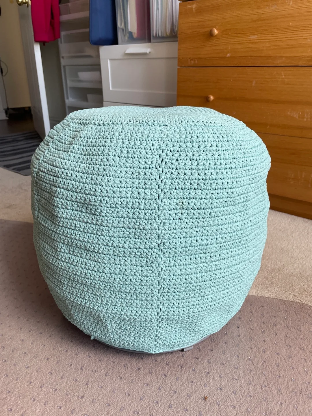 IKEA Light Blue Crochet Ottoman Pouf 🇨🇦 thumbnail