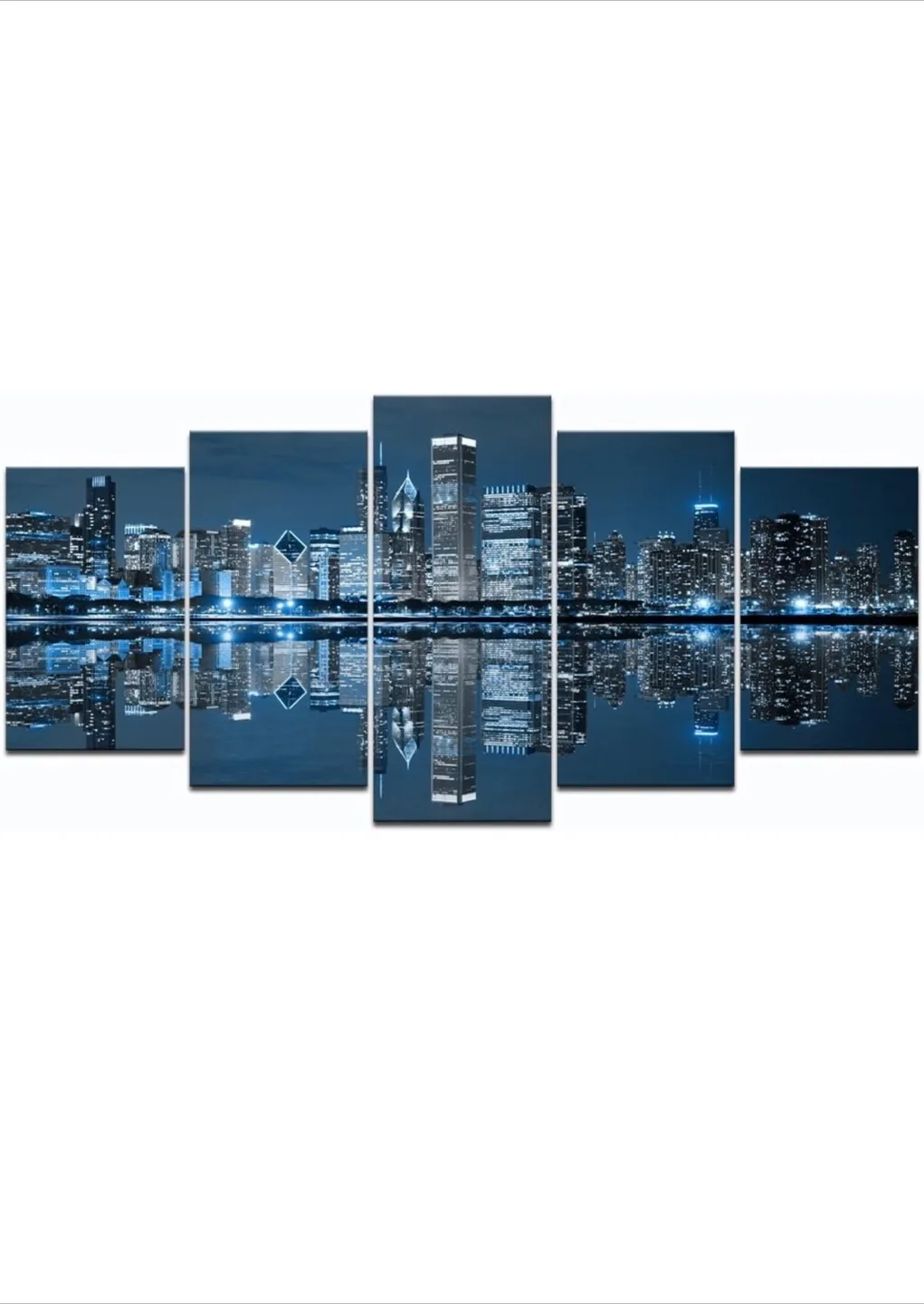 5 Panel Chicago Skyline Canvas Wall Art thumbnail