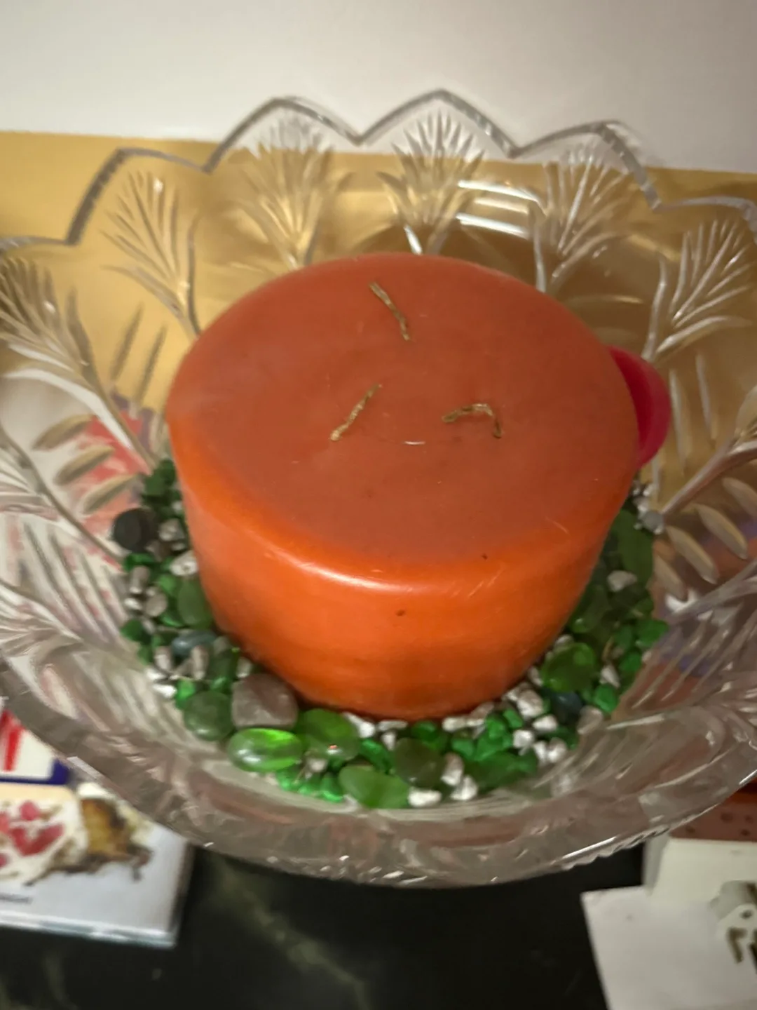 Decorative Clear Glass Bowl with Orange Candle thumbnail