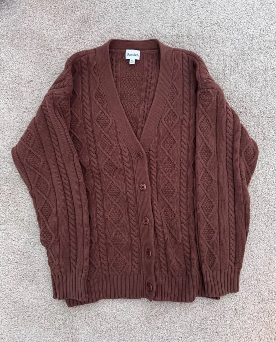 Aritzia Brown Cable Knit Cardigan thumbnail