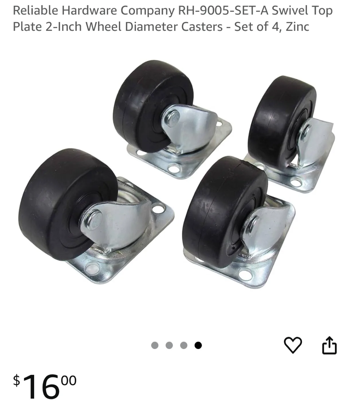 BRAND NEW Reliable Hardware  Swivel Casters (Set of 4) thumbnail