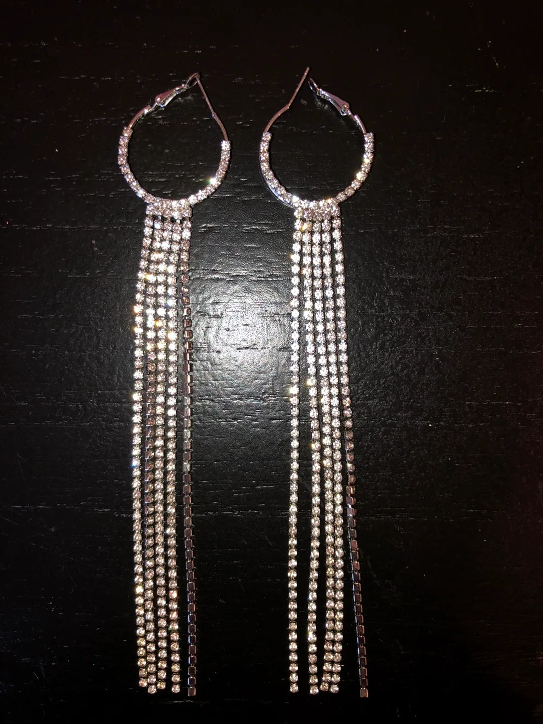 Silver Rhinestone Dangle Earrings thumbnail