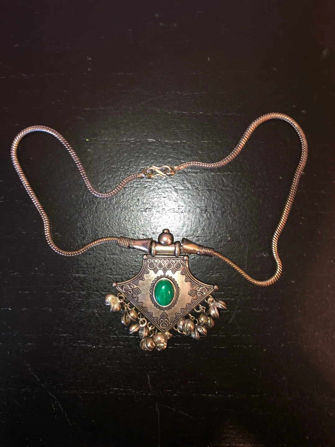 Vintage Silver Tone Necklace with Green Stone thumbnail
