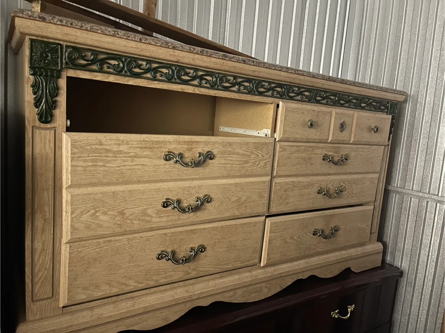 Vintage Dresser with Mirror and a Queen size bed thumbnail