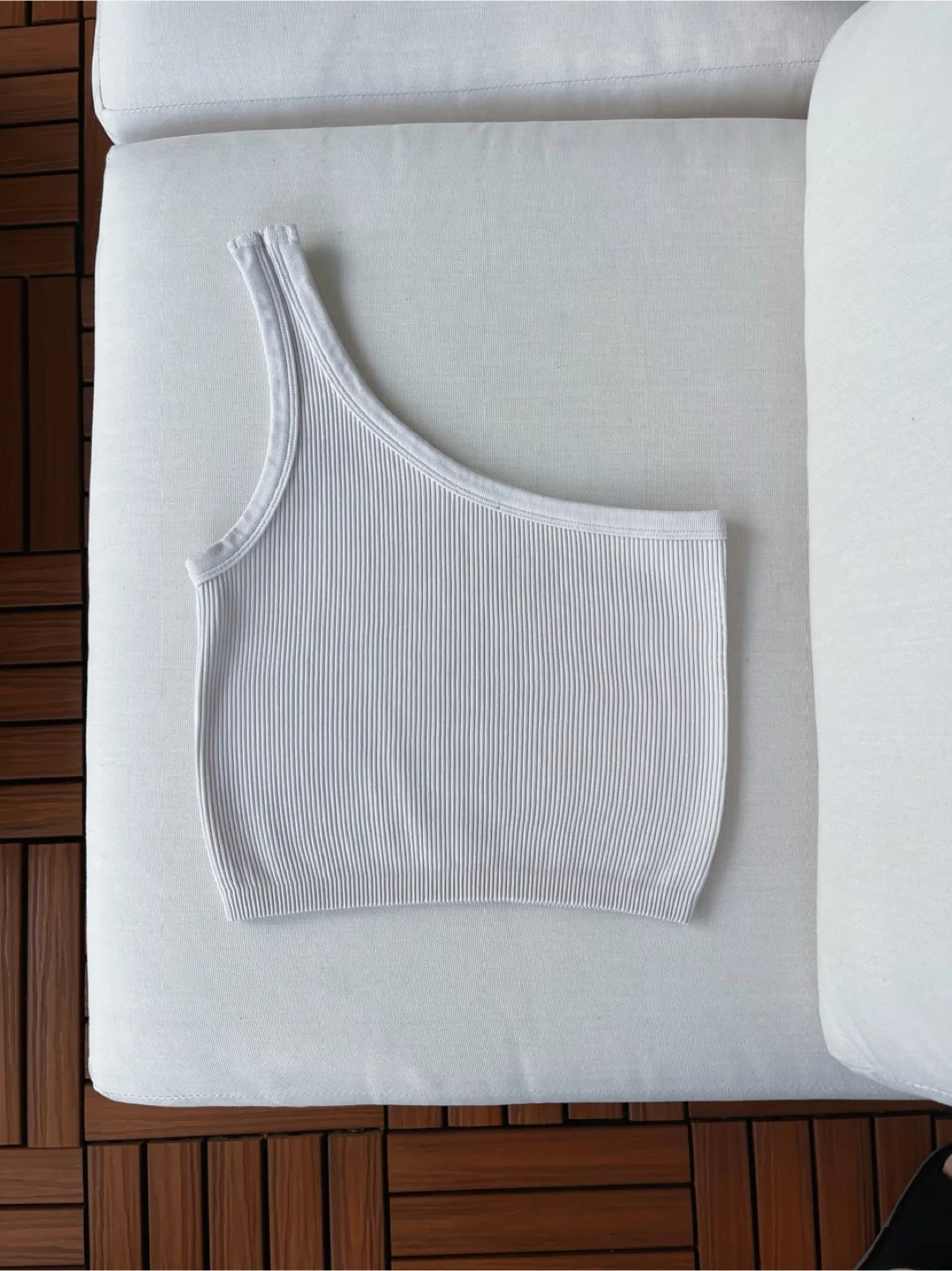 White One-Shoulder Ribbed Tank Top thumbnail
