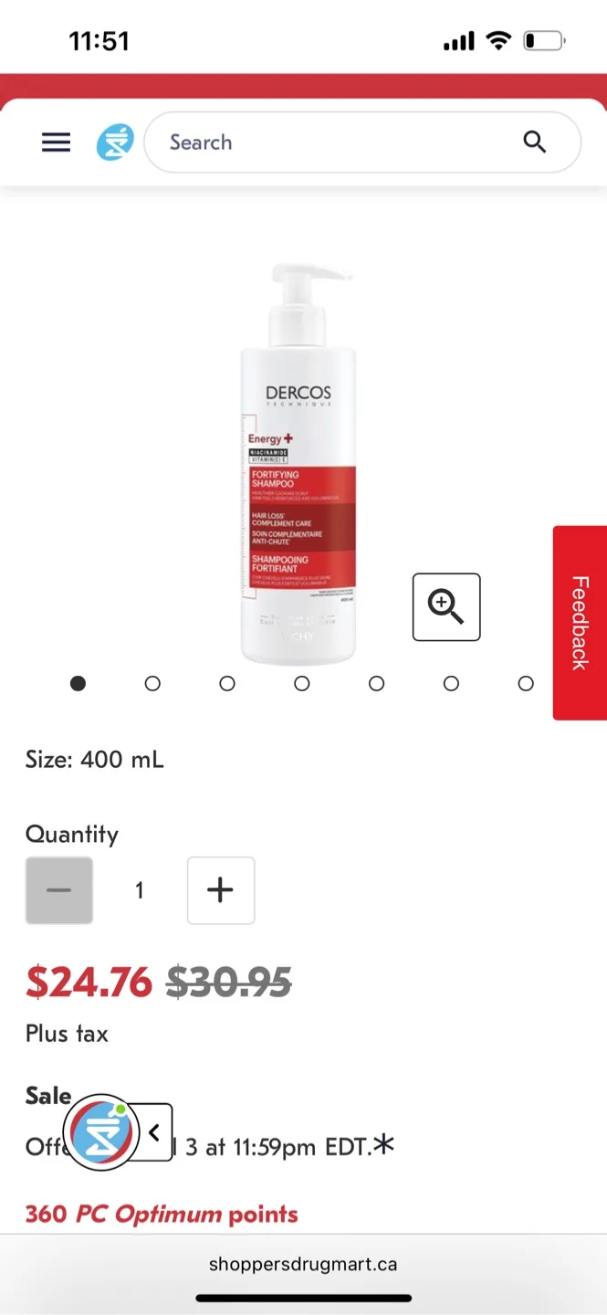 Dercos Energy+ Fortifying Shampoo 400 mL thumbnail