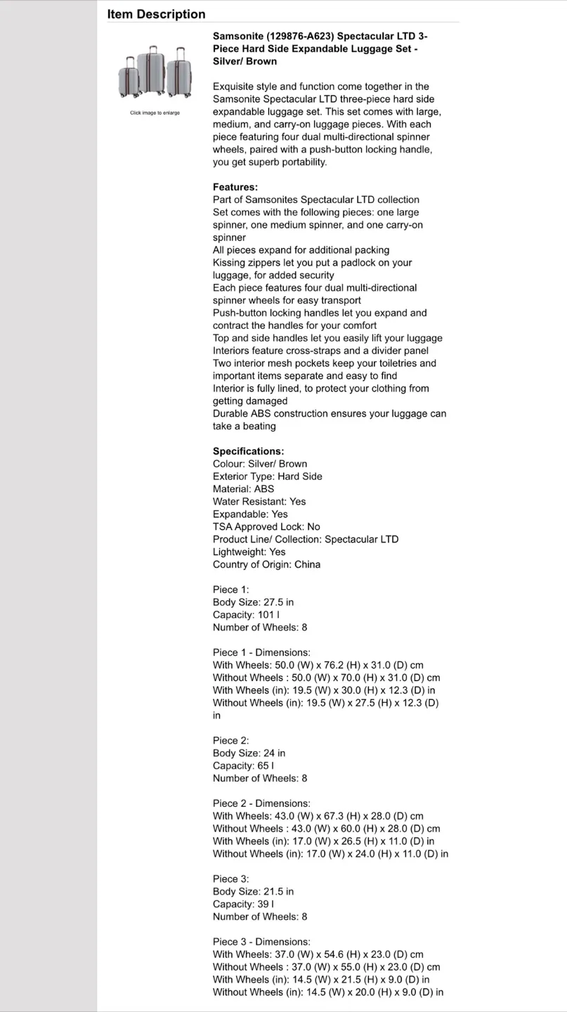 NEW! Samsonite Spectacular 3 pc Hard Luggage Set $904 image indicator(6)