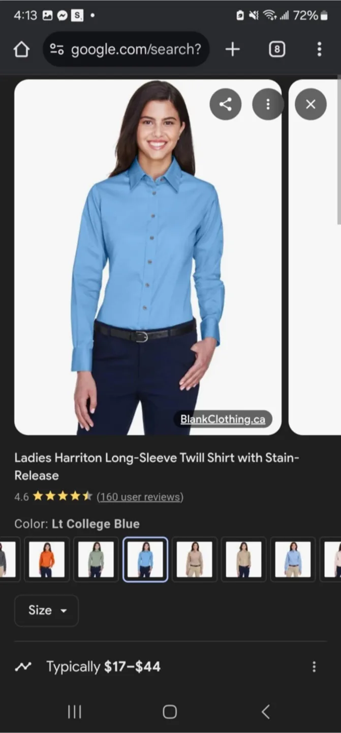 Harriton Ladies' Long-Sleeve Twill Shirt - Lt College Blue thumbnail
