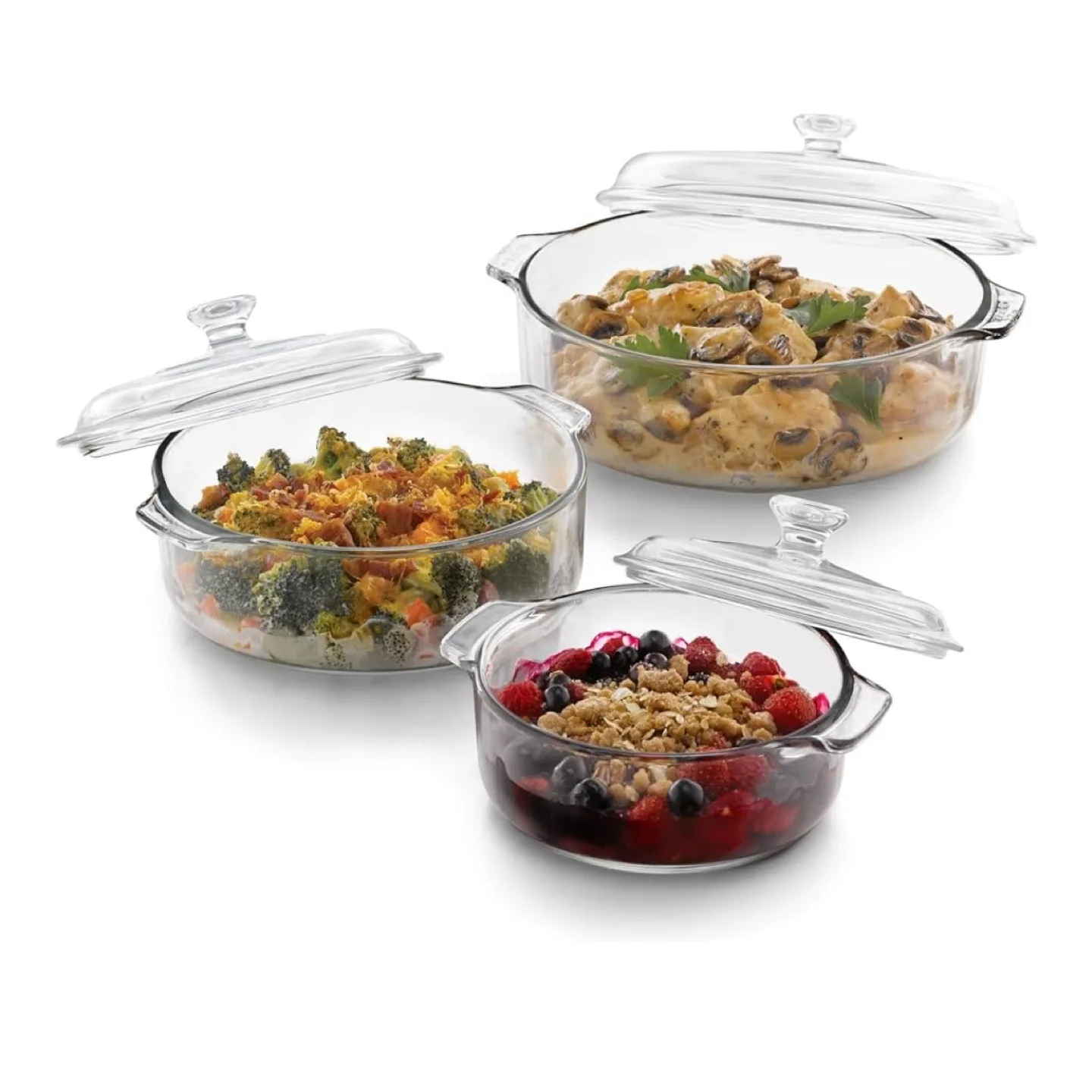 3-Piece Glass Casserole Baking Dish Set w/ Lids – Like New! thumbnail