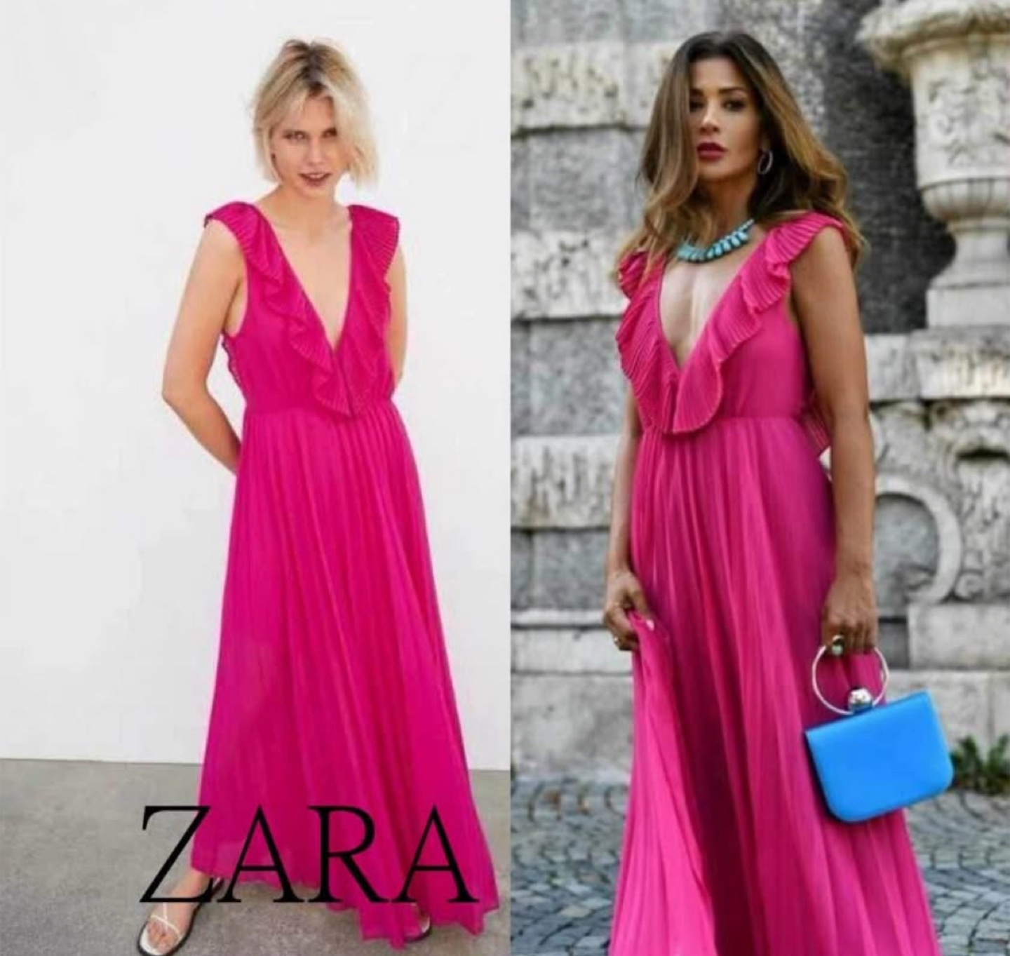 Pink Zara pleated maxi dress M