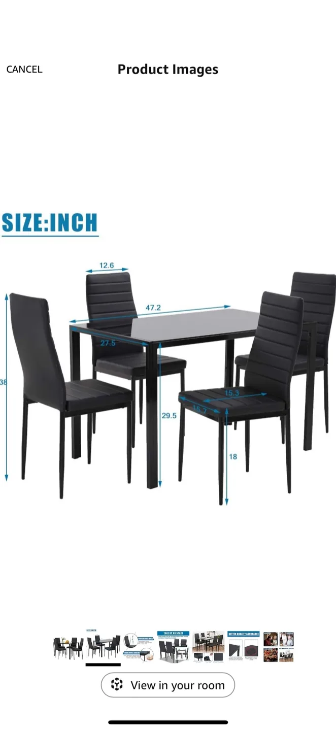 5-Piece Black Dining Table Set