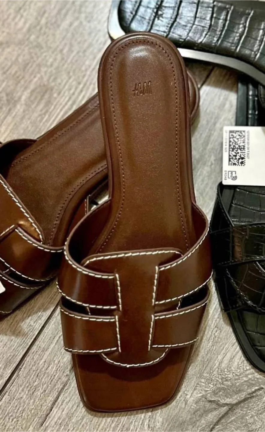 H&M Black Croc & Brown Sandals - Size thumbnail