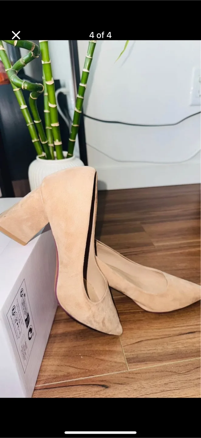 Beige Block Heel Pumps - thumbnail