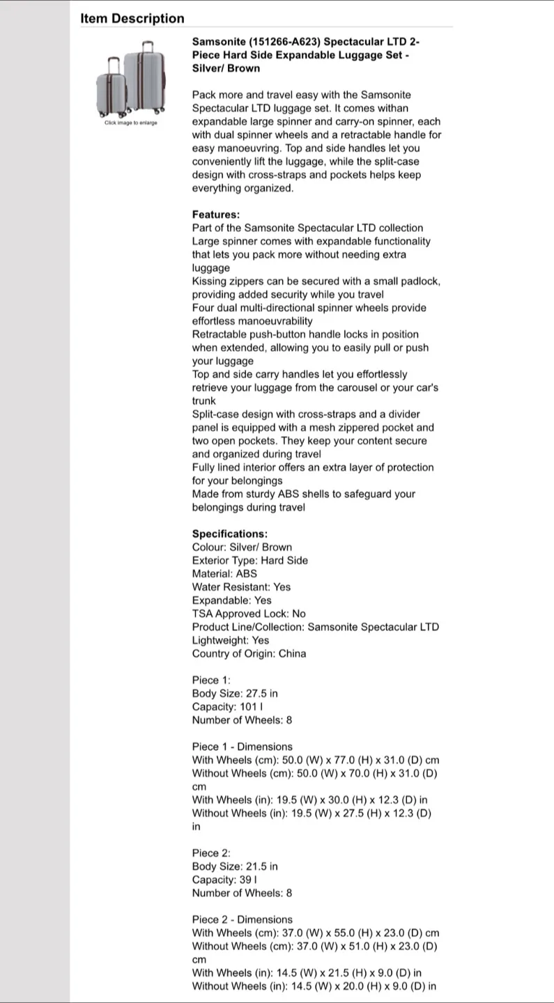 NEW! Samsonite Spectacular 2 Pc Hard Luggage Set $790 image indicator(8)