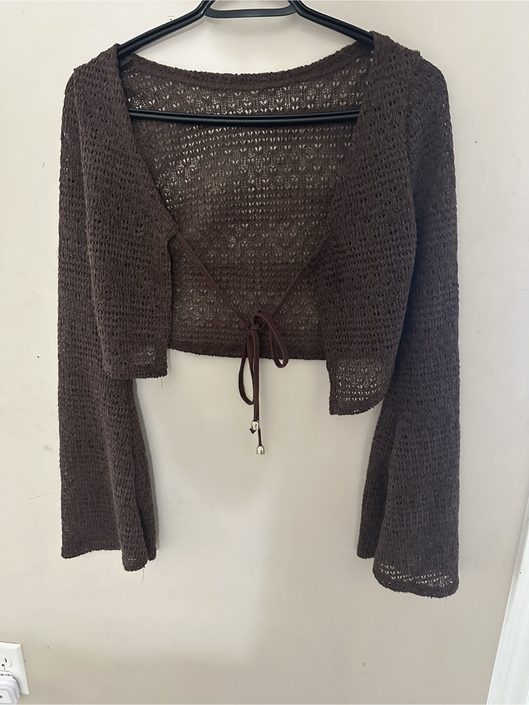 Brown Knit Cropped Tie Cardigan BRAND NEW