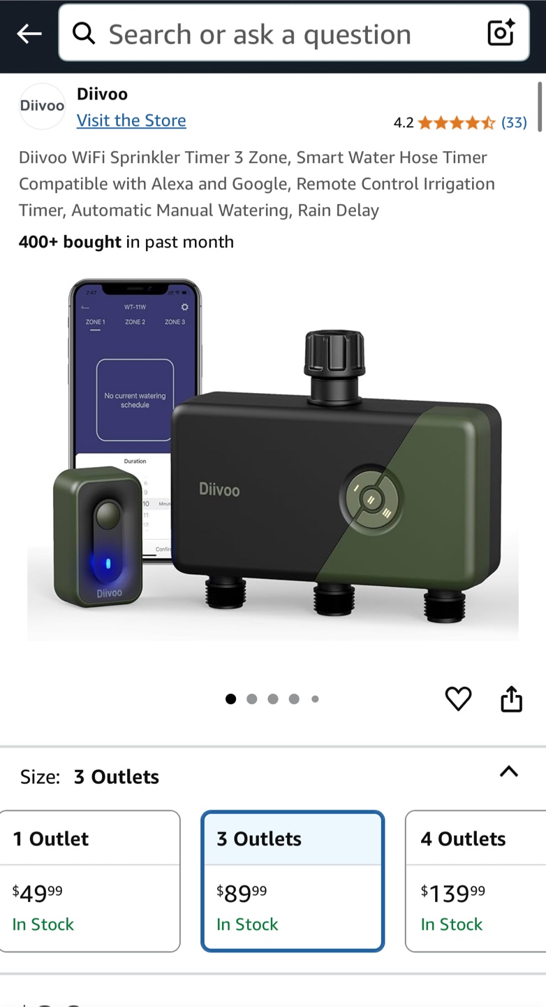 Diivoo 3 Outlet WiFi Water Timer - New! - photo 2