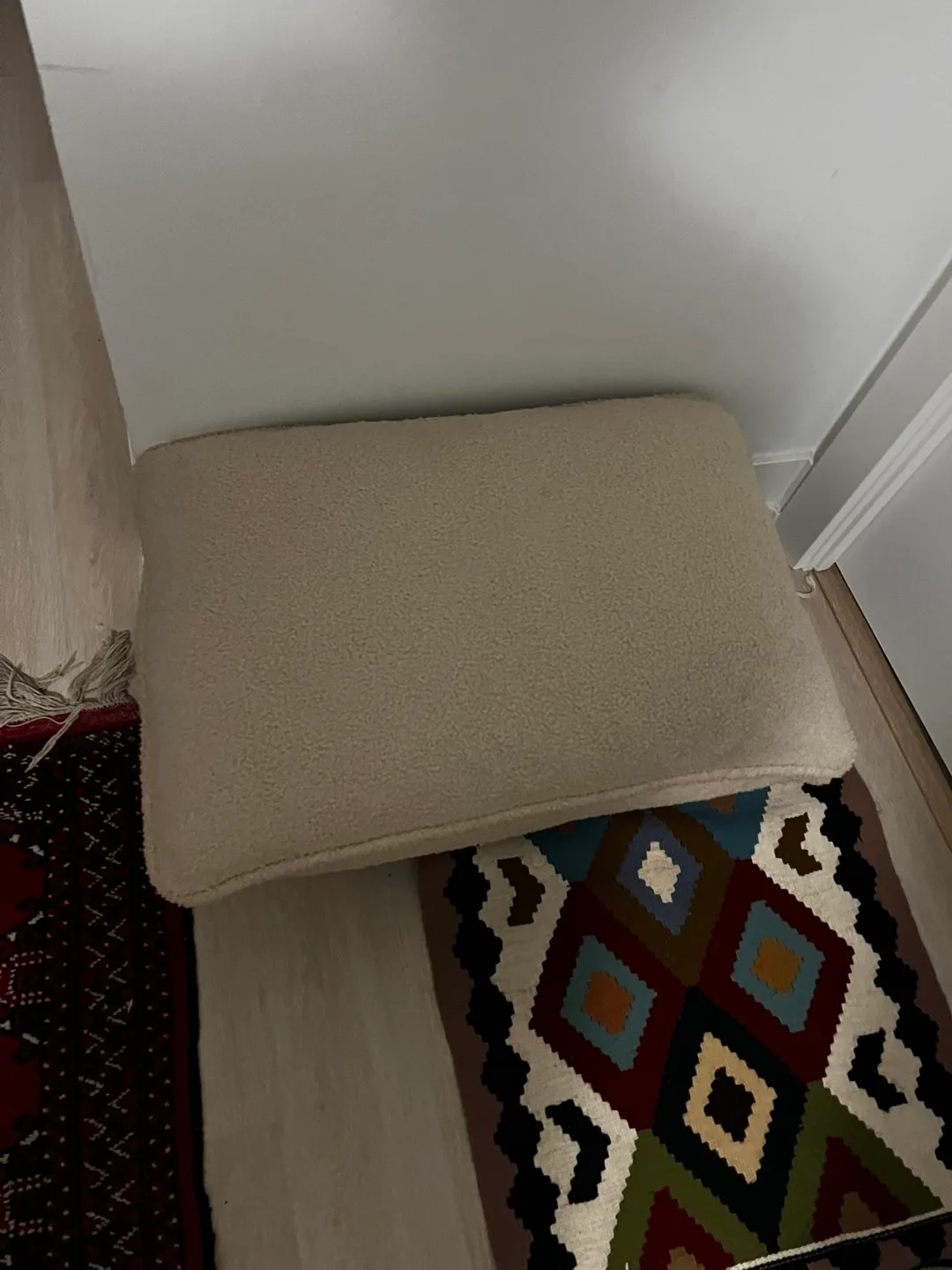 Cream Sherpa Ottoman Footstool - Cozy! thumbnail