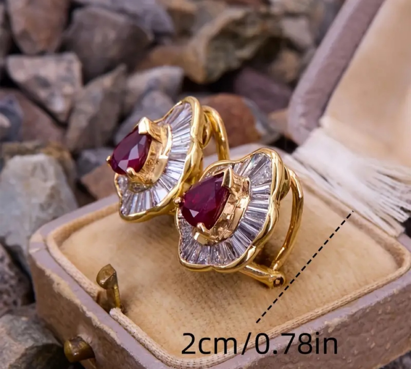 Golden Ruby & Baguette Diamond Earrings fashion jewerly - photo 5