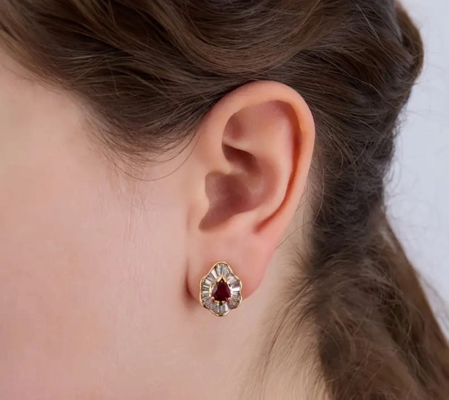 Golden Ruby & Baguette Diamond Earrings fashion jewerly - photo 2