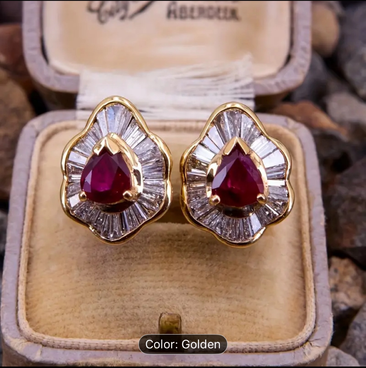 Golden Ruby & Baguette Diamond Earrings fashion jewerly
