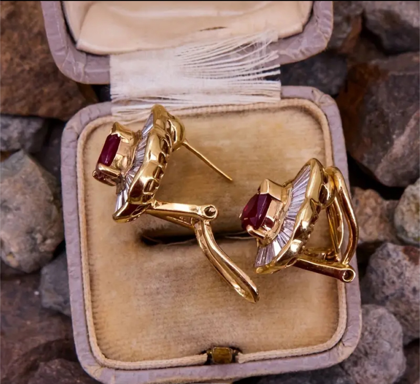 Golden Ruby & Baguette Diamond Earrings fashion jewerly - photo 4