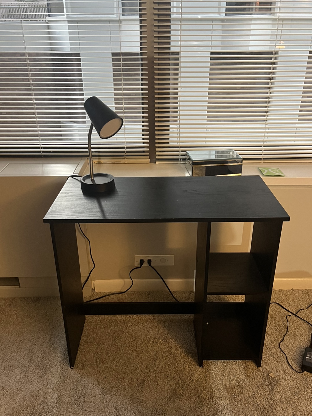Black Desk with Lamp