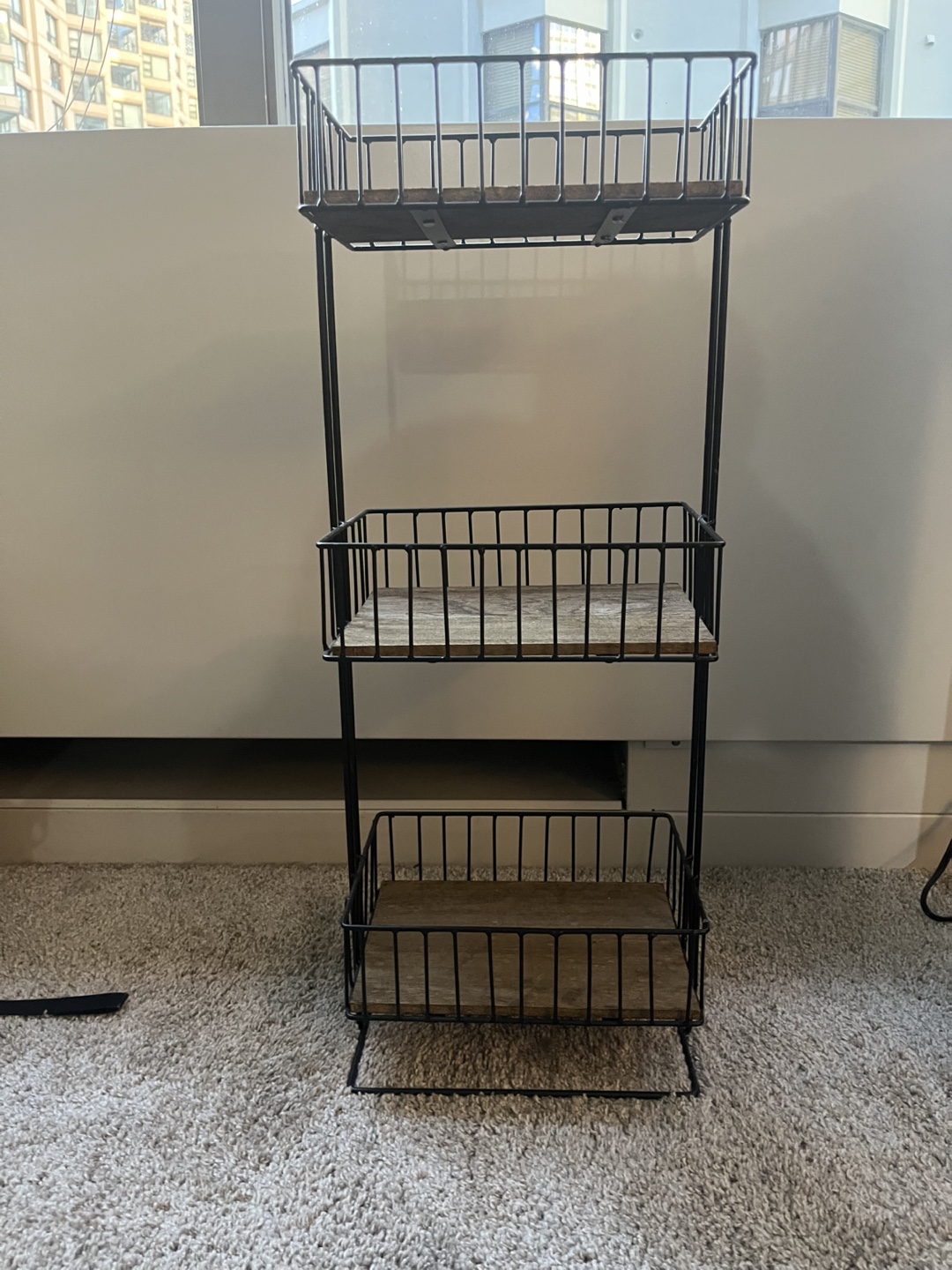 3-Tier Metal & Wood Basket Shelf