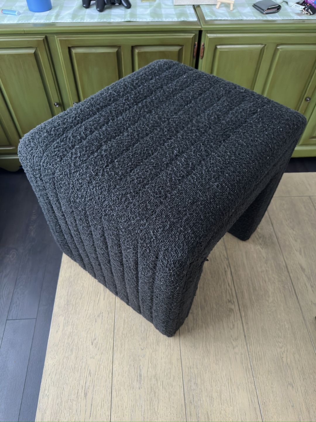 Stylish Charcoal Boucle Ottoman or Stool - photo 2