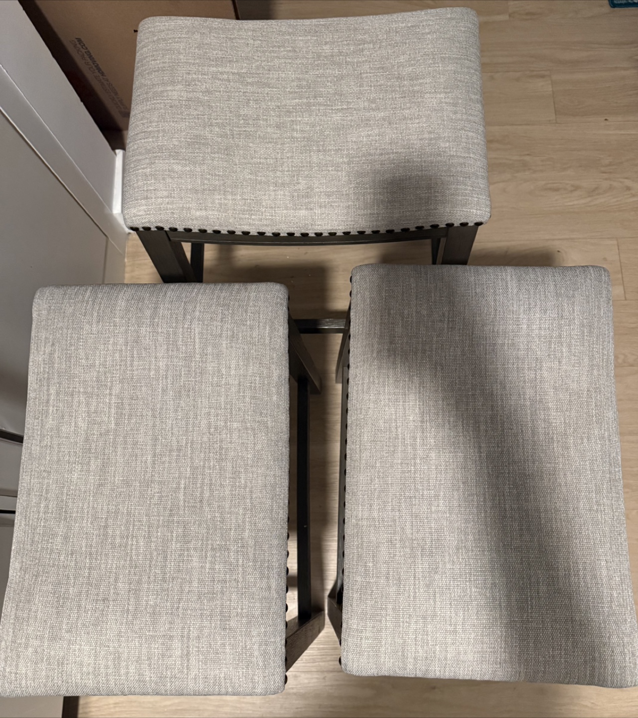 Set of 3 Gray Upholstered Bar Stools - photo 3