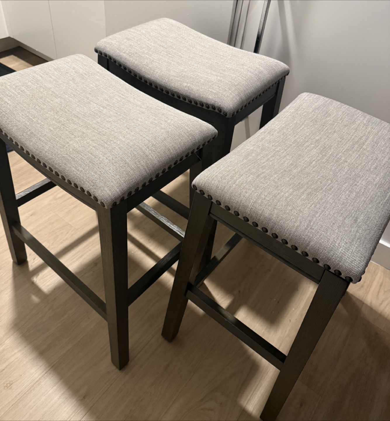 Set of 3 Gray Upholstered Bar Stools - photo 2