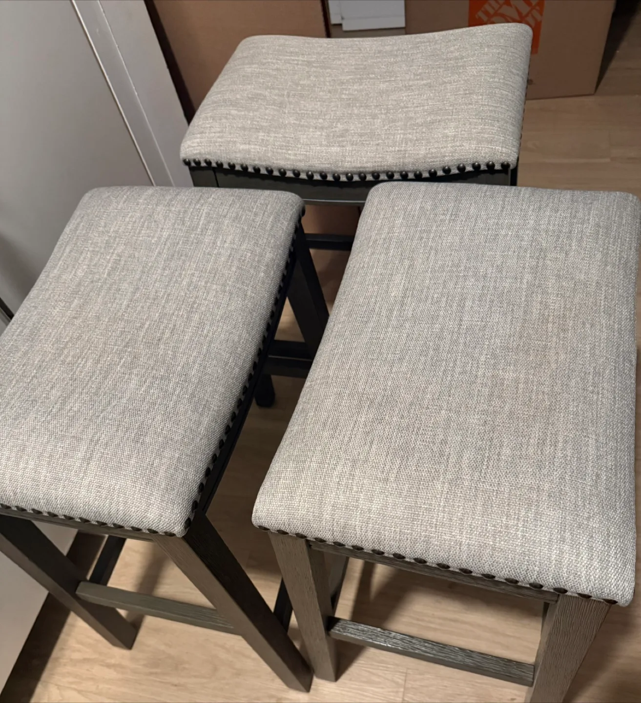 Set of 3 Gray Upholstered Bar Stools thumbnail
