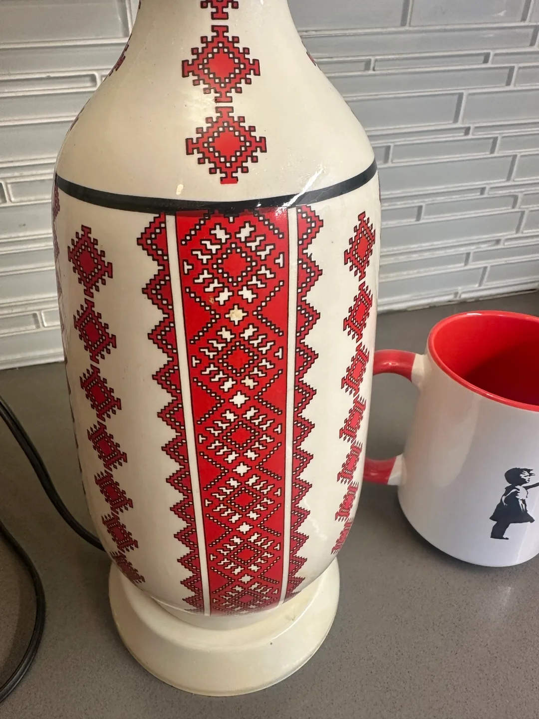 VINTAGE UKRAINIAN FOLK ART TABLE LAMP ANTIQUE LIGHT thumbnail