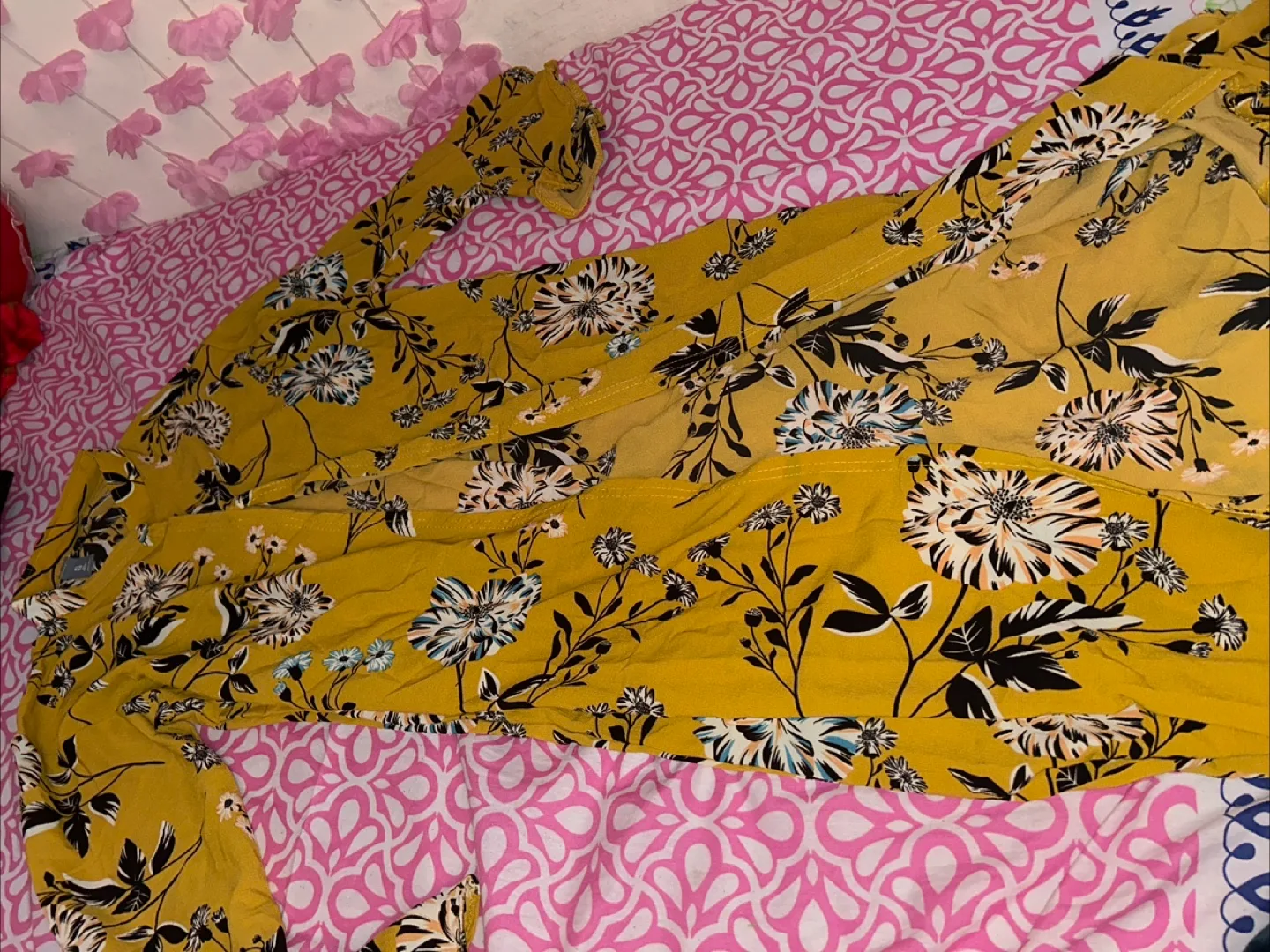 Floral Mustard Yellow Blouse - Size XL thumbnail