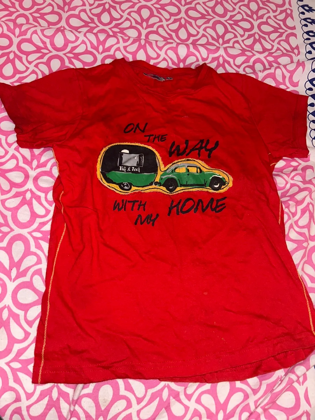 Red T-shirt with Car & Trailer Design thumbnail