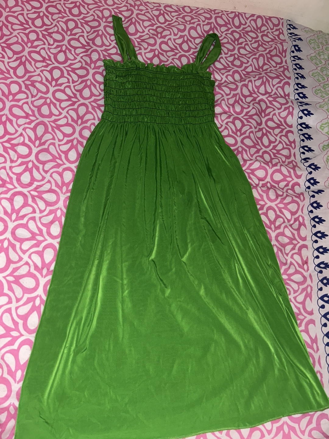 Green Dress with Shirred Bodice