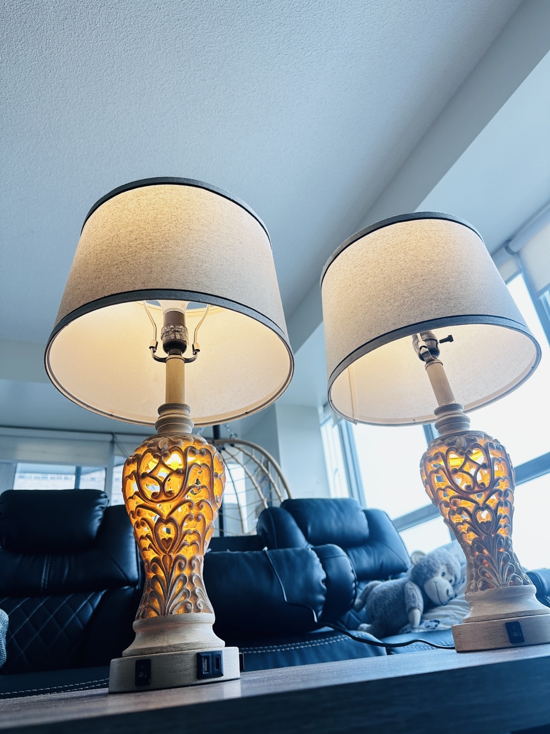Pair of Table Lamps with Beige Shades - photo 4