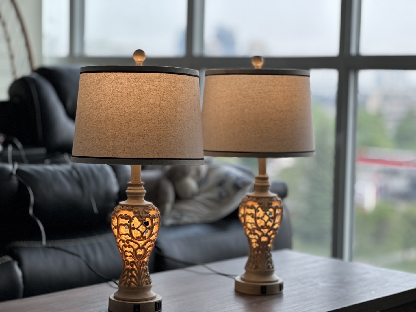 Pair of Table Lamps with Beige Shades