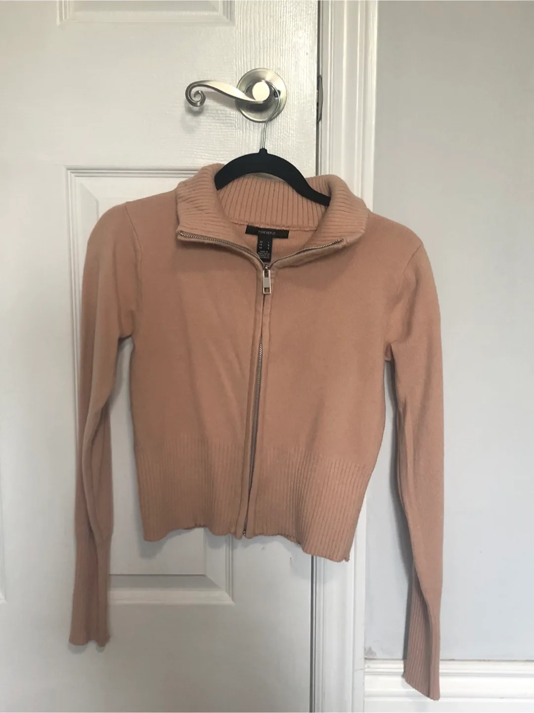 Forever 21 Beige Zip-Up Sweater thumbnail