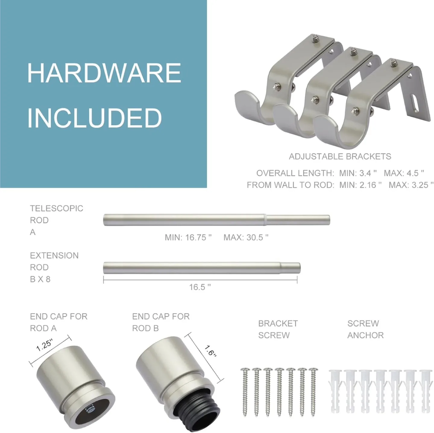Heavy duty Adjustable Curtain Rod and Brackets image indicator(3)
