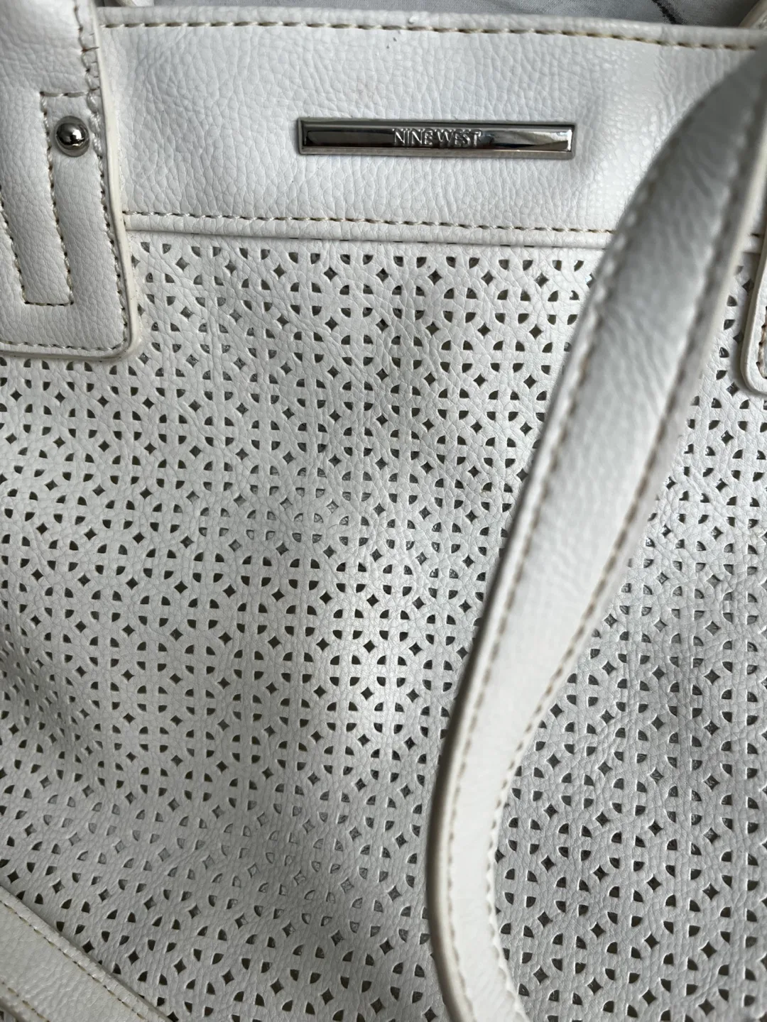 Nine West White Tote Bag - 'Shine Through' Model thumbnail