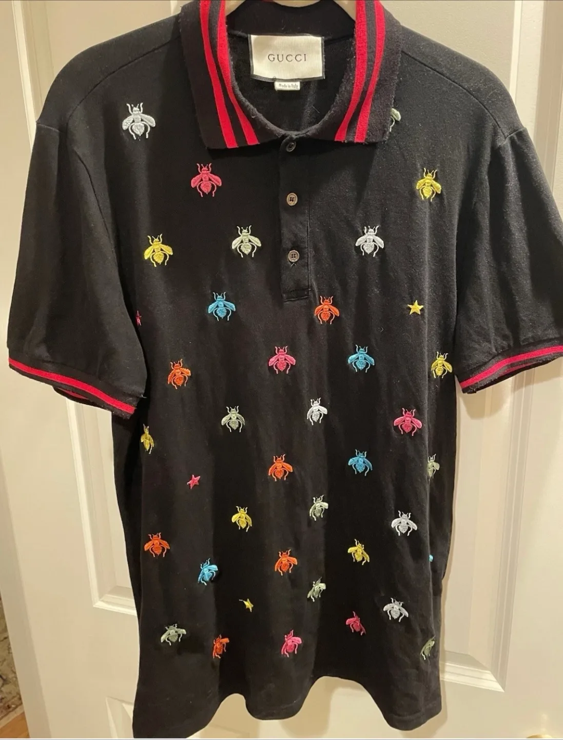 Gucci Black Polo Shirt with Bee Embroidery thumbnail