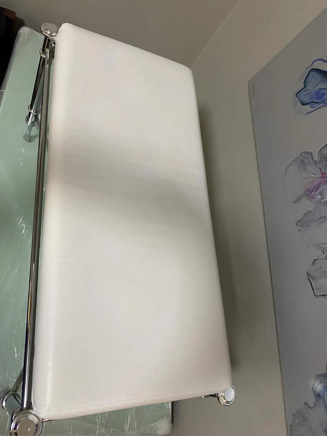 White Upholstered Chrome Bench/Ottoman thumbnail