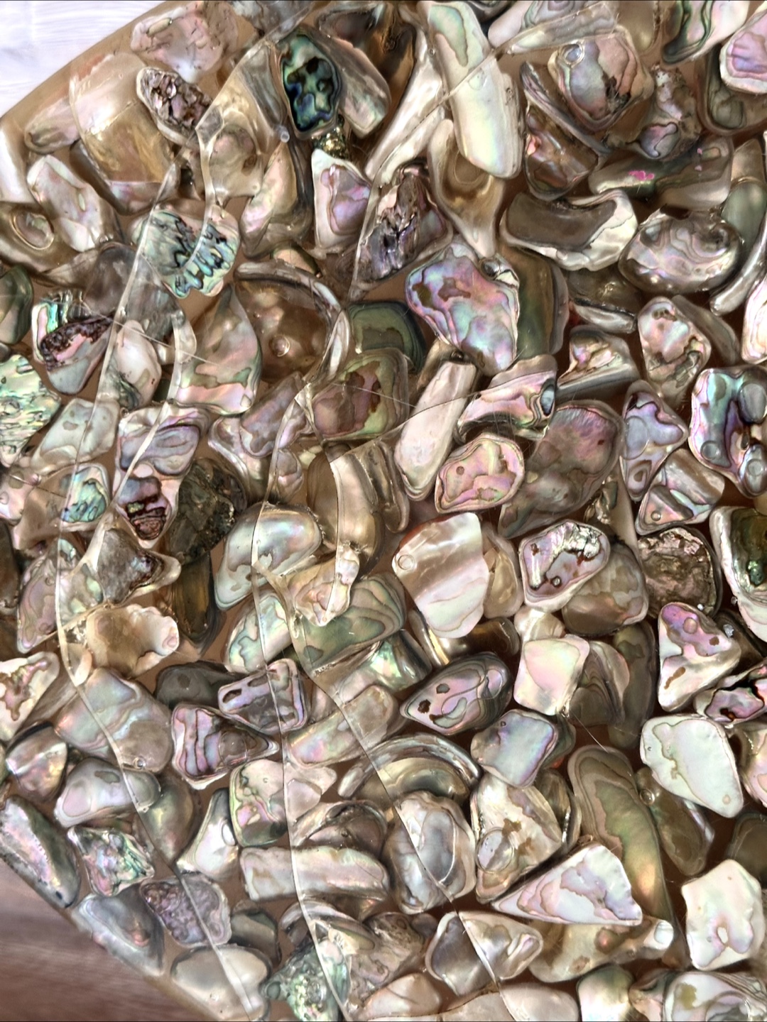 Surfboard shaped MCM abalone resin coffee table - photo 5