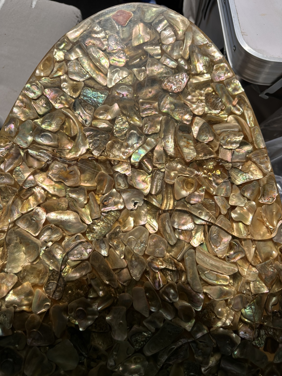 Surfboard shaped MCM abalone resin coffee table - photo 4