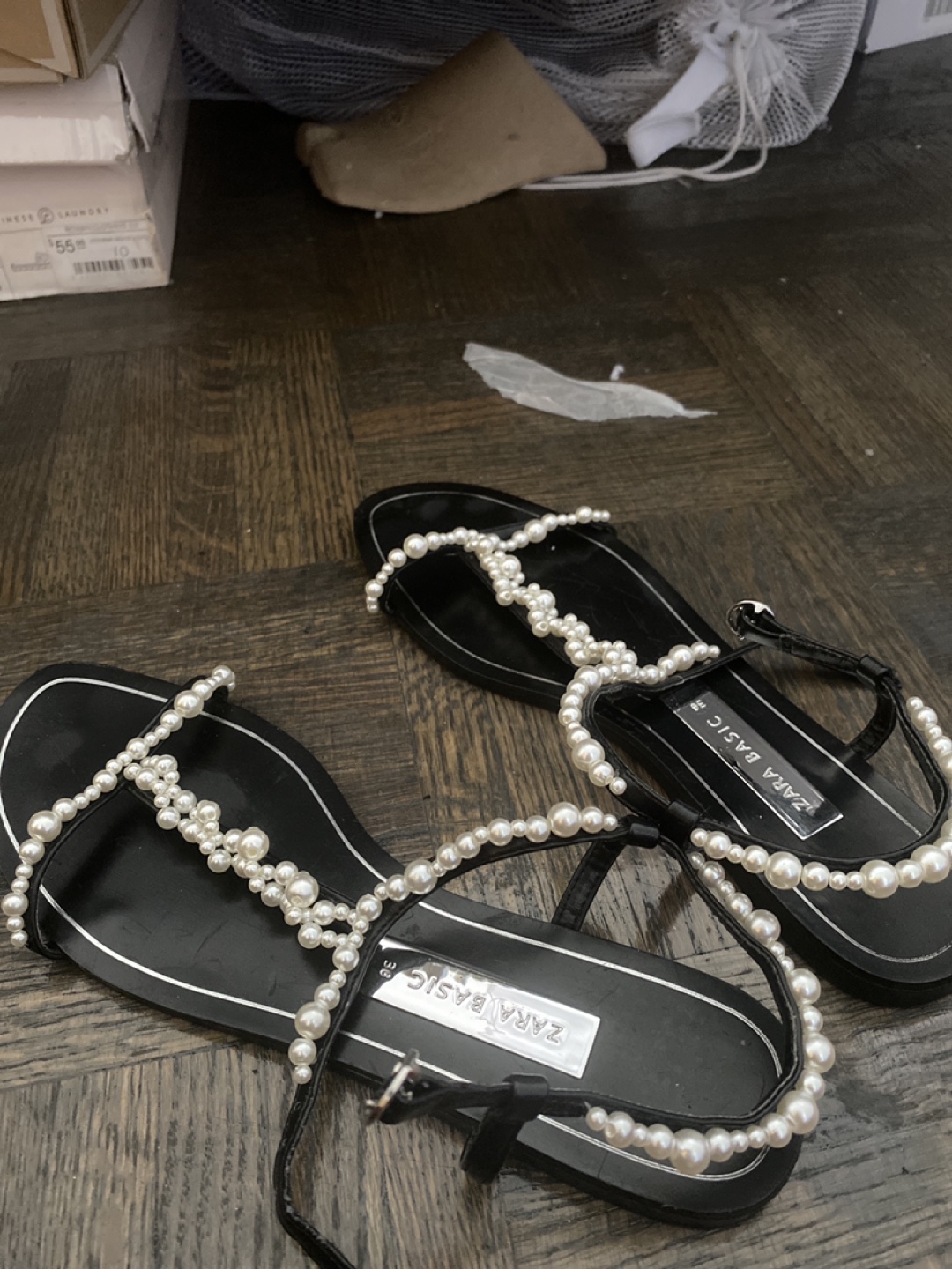 Zara Basic Black Pearl Sandals Size 36 - photo 2