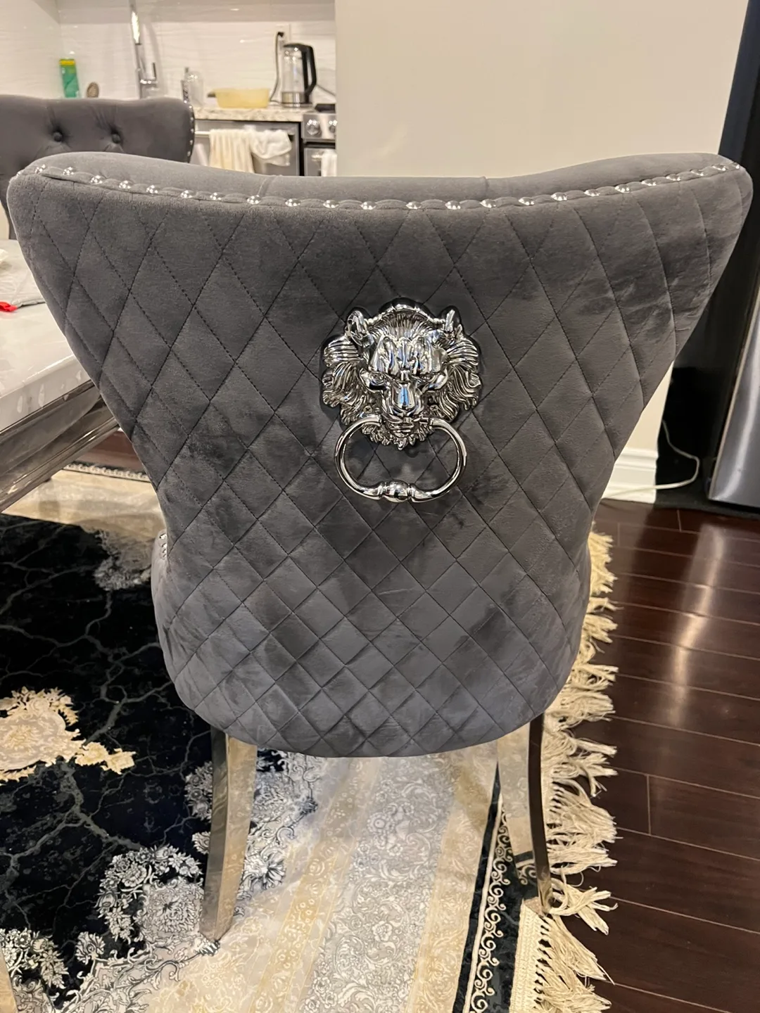 Grey Velvet Dining Chair with Lion Head image indicator(2)