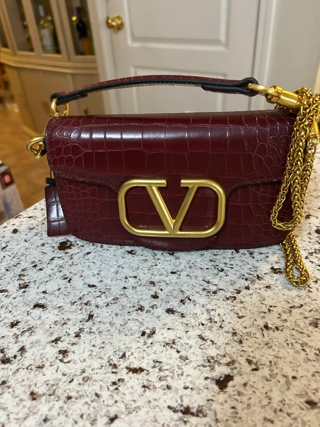 Valentino Garavani Burgundy Leather Handbag thumbnail